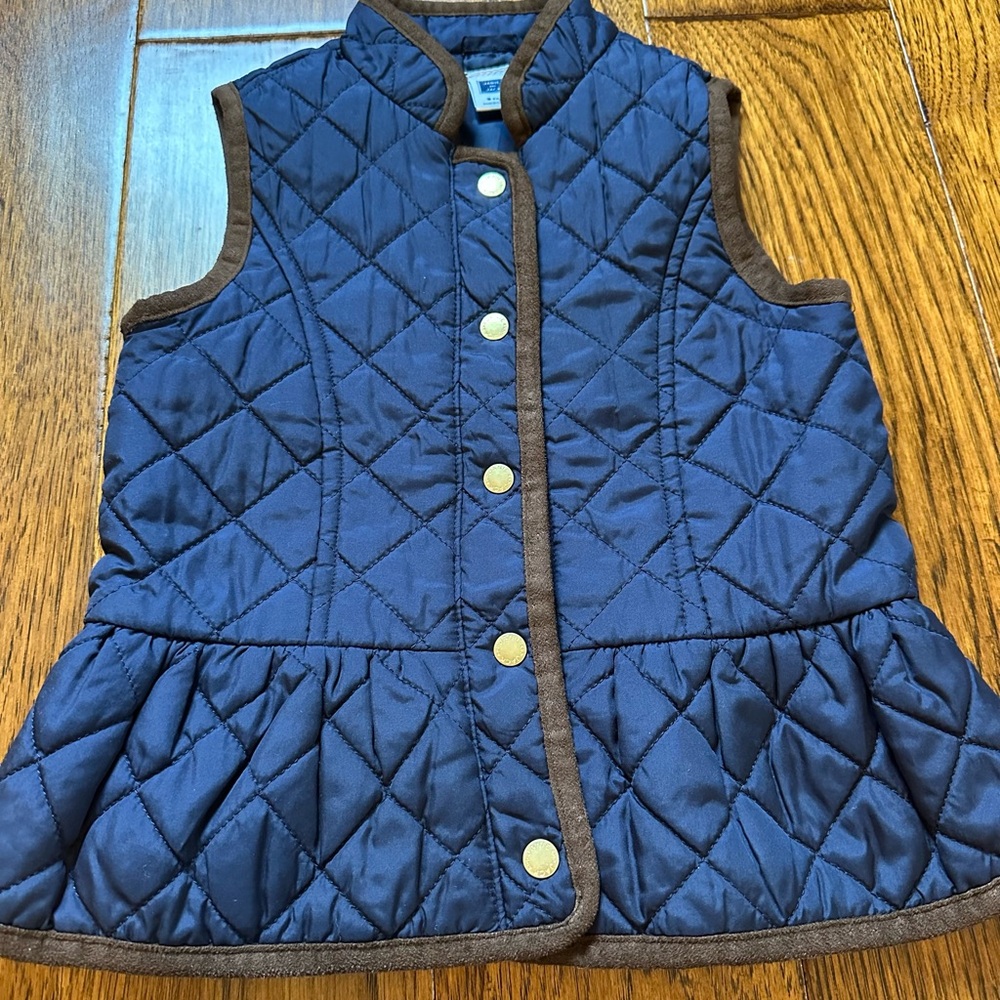 Janie and Jack Navy Quilted Jacket with Brown Trim